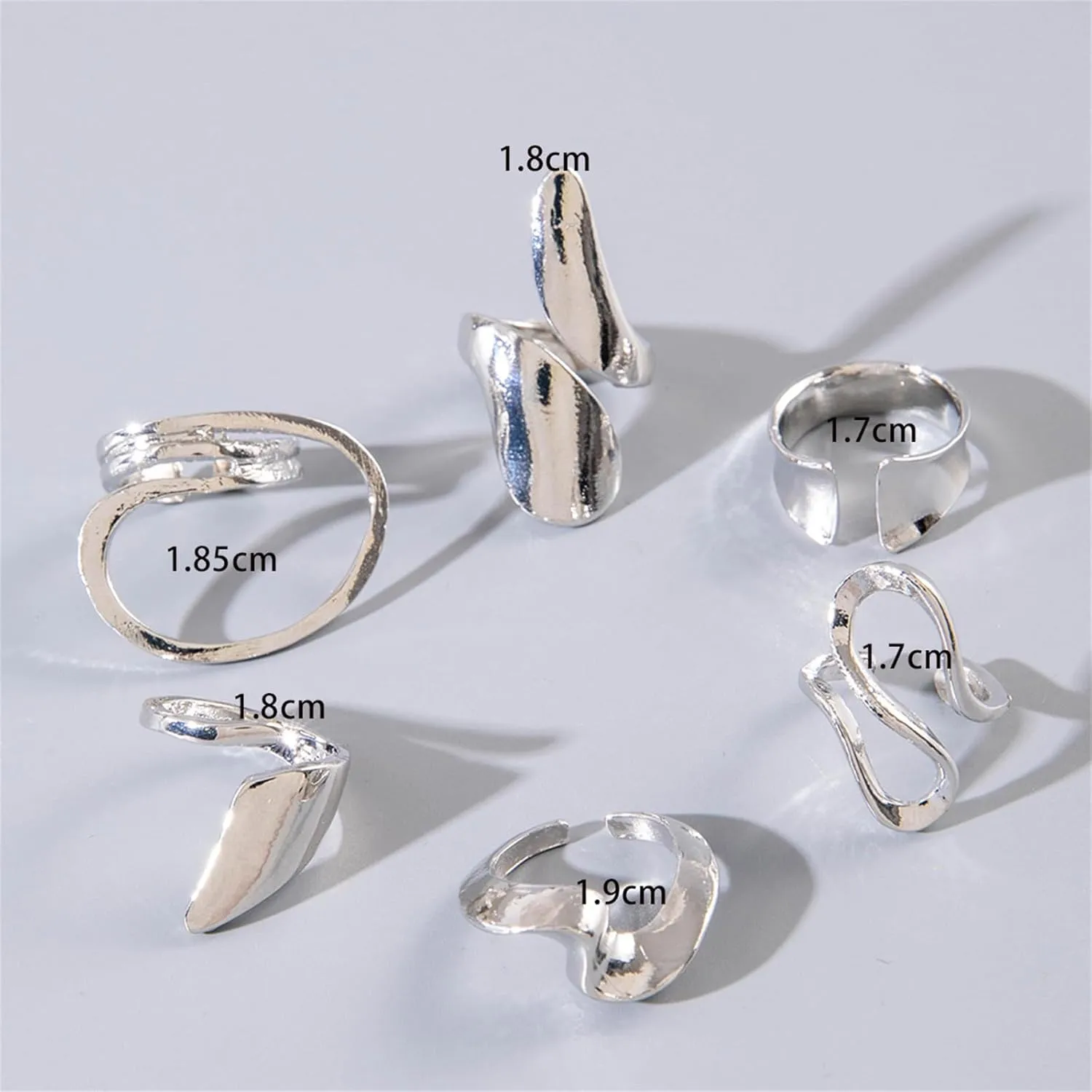 GYRMMUE Chunky Rings Set,Vintage Geometric Curved Kunckle Rings Irregular Hollow Stackable Rings Open Adjustable Statement Finger Rings Jewelry for Women