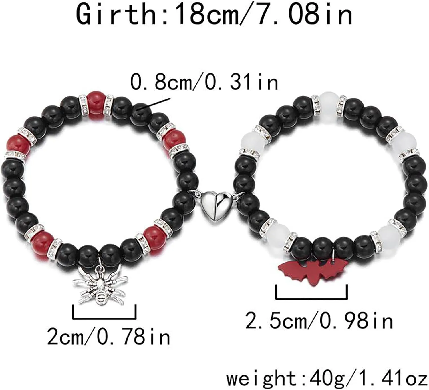 Halloween Bracelets Matching Bracelets for Couples Friendship Bracelets Couples Spider Bat Matching Bracelets Heart Beaded Stretch Bracelets Halloween Couples Party Jewelry