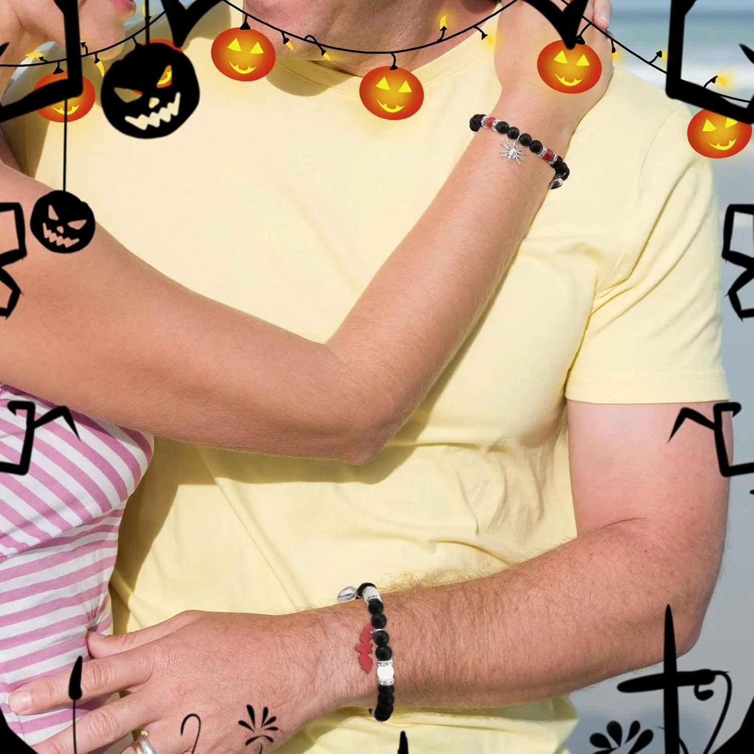 Halloween Bracelets Matching Bracelets for Couples Friendship Bracelets Couples Spider Bat Matching Bracelets Heart Beaded Stretch Bracelets Halloween Couples Party Jewelry