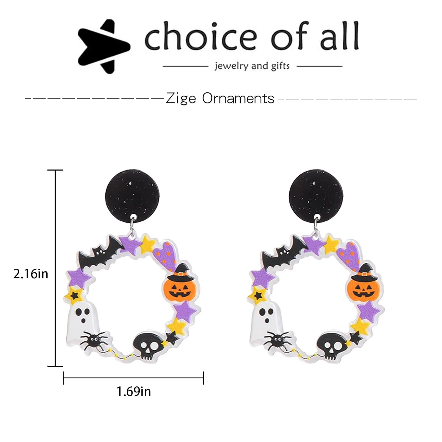 Halloween Colorful Dangle Earrings for Women Cute Spider Bat Pumpkin Cat Green Eye Earrings for Women Girls (Colorful-circle)