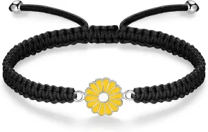 Halloween Gifts for Girl, Sunflower Bracelets Jewelry Gifts, 925 Sterling Silver Handmade Rope Braided Bracelets