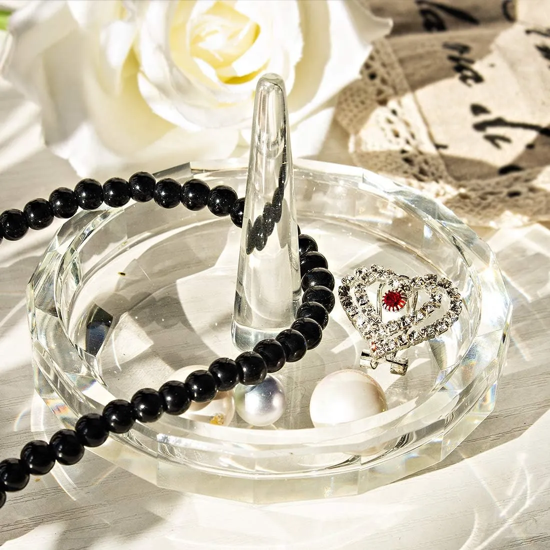 H&D HYALINE & DORA H&D Well-Crafted Crystal Glass Wedding Ring Holder Clear-round 2
