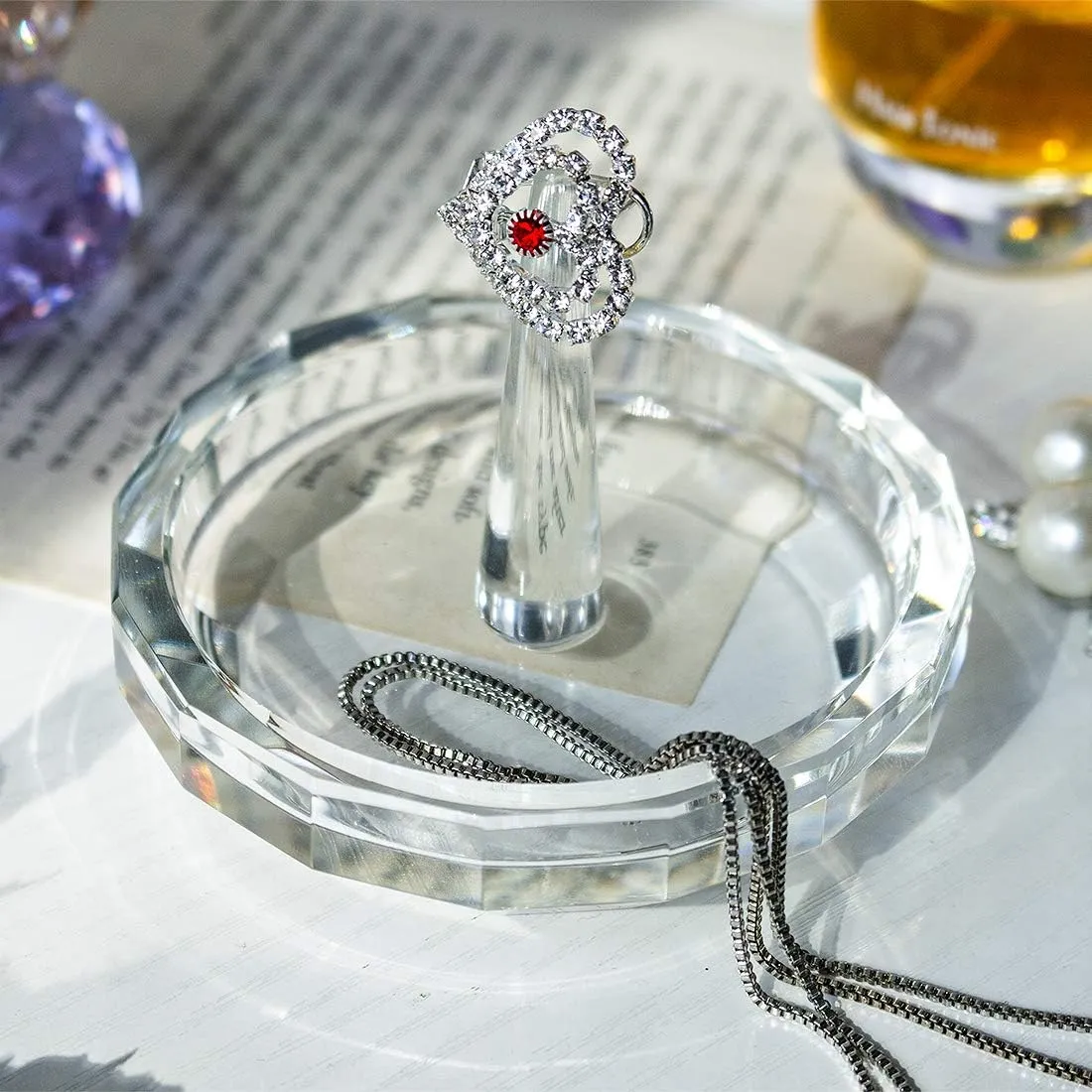H&D HYALINE & DORA H&D Well-Crafted Crystal Glass Wedding Ring Holder Clear-round 2