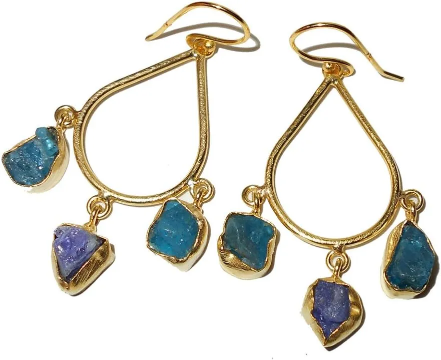 Handmade Blue Apatite And Tanzanite Gemstone Chandelier Earrings For Wedding Gifts