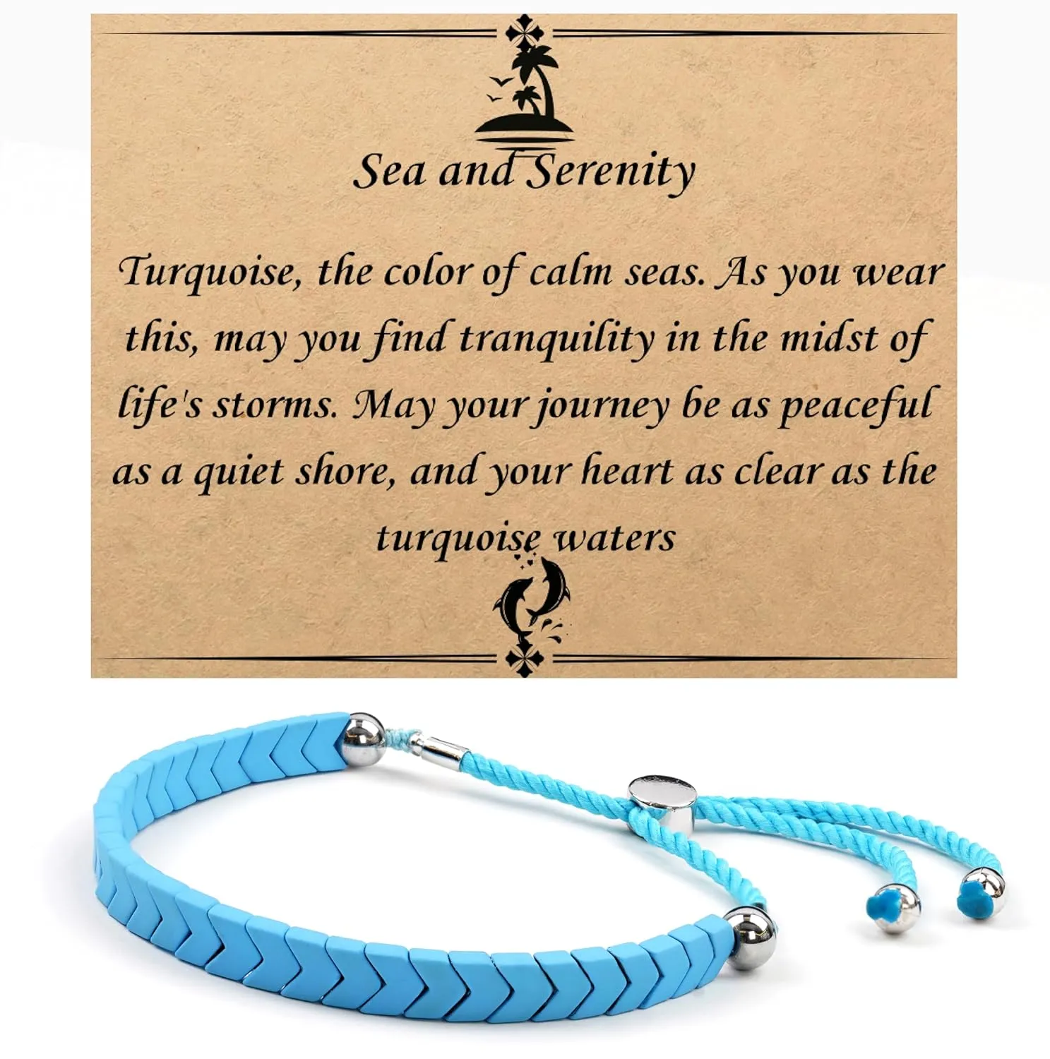 Handmade hematite bracelets with theme gift card. Birthday gift Ideas for Men and Women, Husband and wife for Dad or mom. Pura Vida Bracelet for boys and Girls (Sea and Serenity)