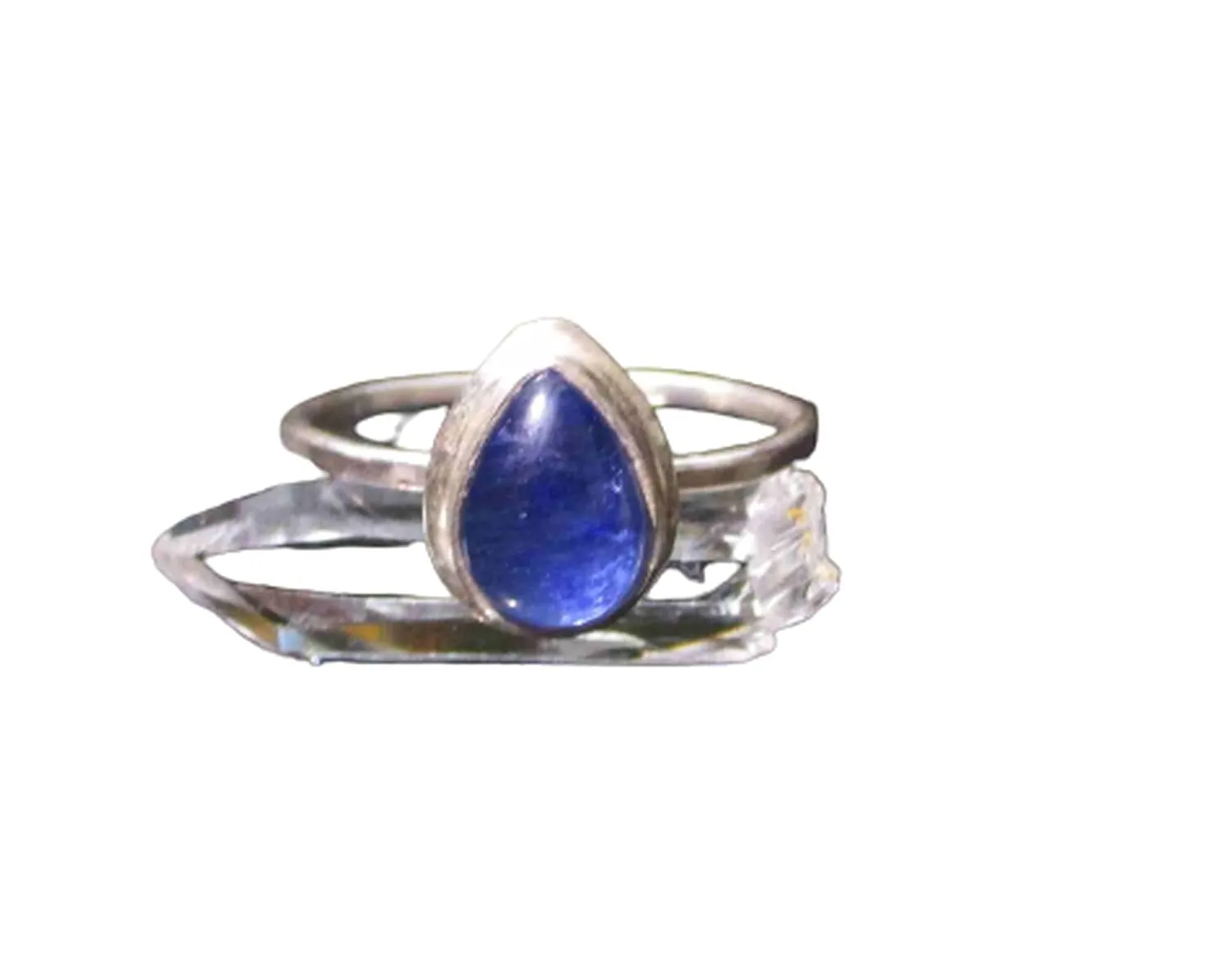 Handmade Kyanite Silver Ring Size 6.75 Set in 925 Sterling Silver Natural Blue Stone with Hammered Band