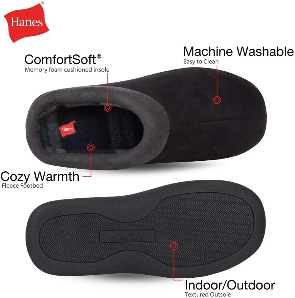 Hanes Men's Memory Foam Indoor Outdoor Microsuede Clog Slipper Shoe with Fresh Iq