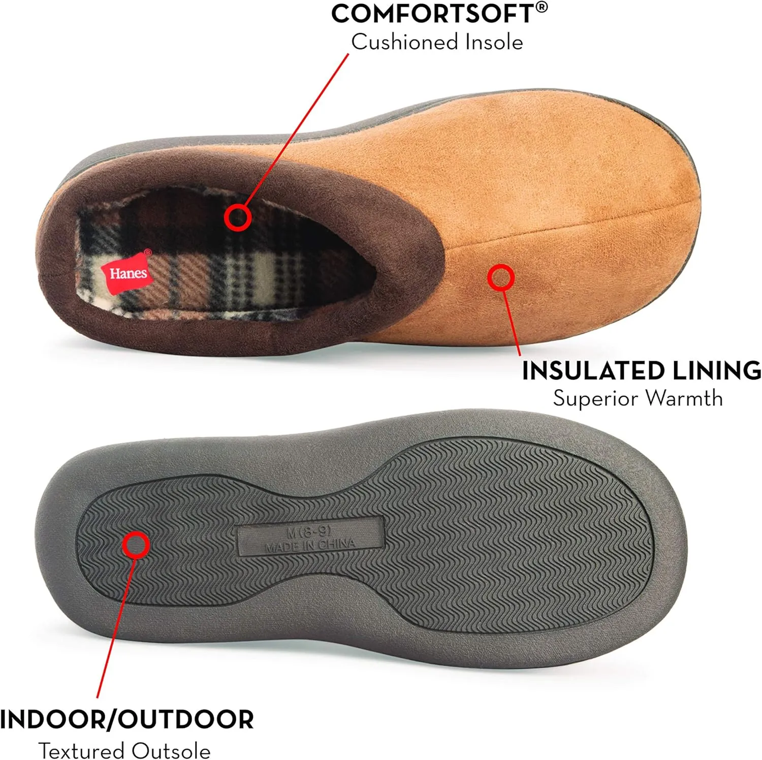 Hanes Men's Memory Foam Indoor Outdoor Microsuede Clog Slipper Shoe with Fresh Iq