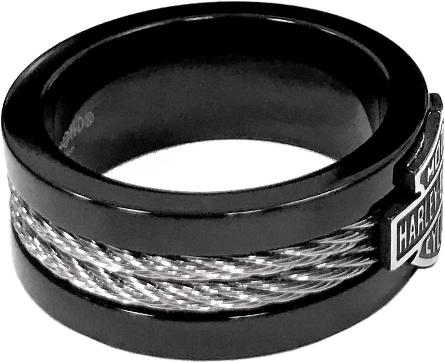 Harley-Davidson Men's Ring, Bar & Shield Steel Cable Band, Black HSR0021