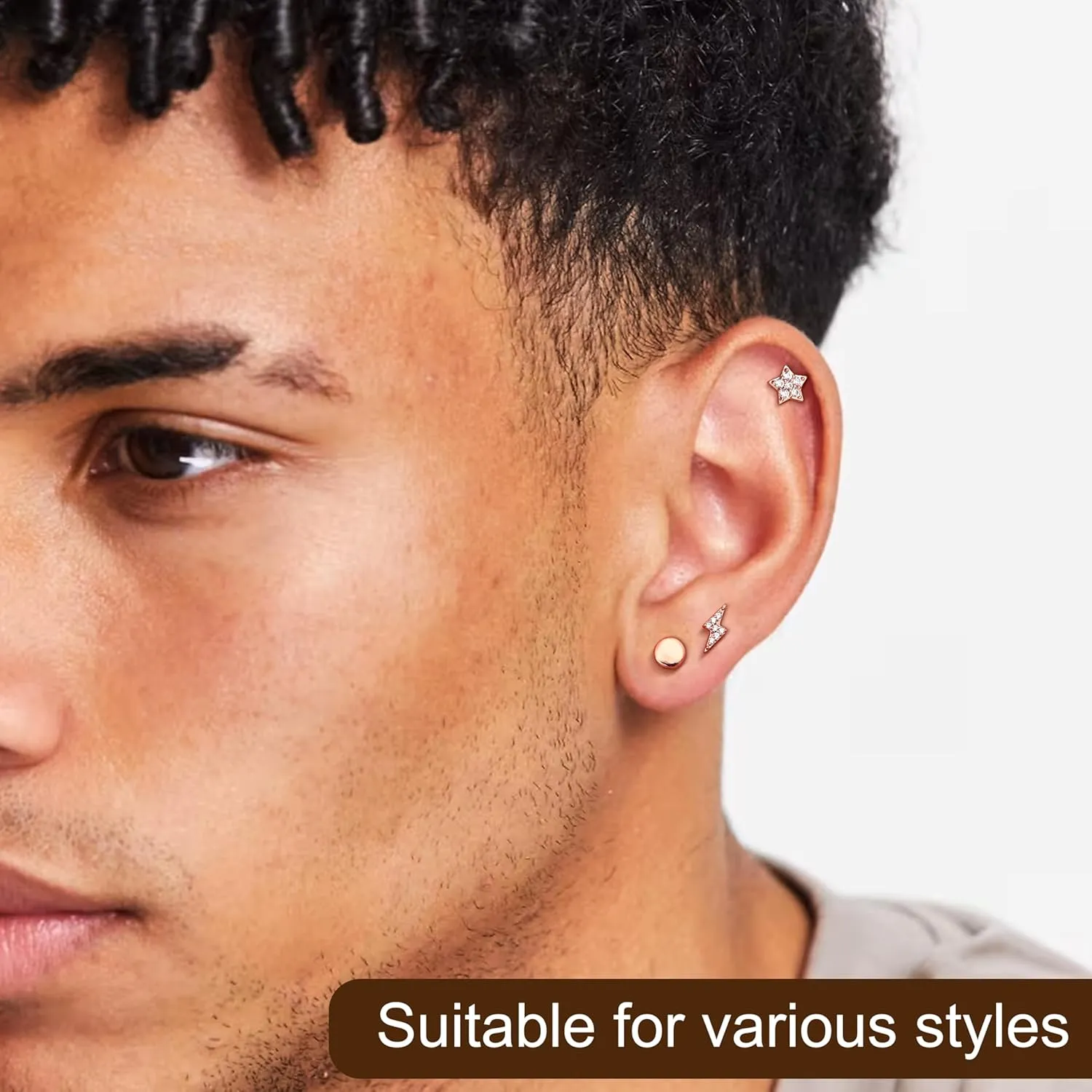 Hayoso 6 Pairs Sterling Silver Stud Earrings Hypoallergenic Earrings Stud Bar Circle CZ Stud Earrings Lightning Bolt Earrings Tiny Stud Earrings Set White Gold Plated Cartilage Earrings Studs for Women