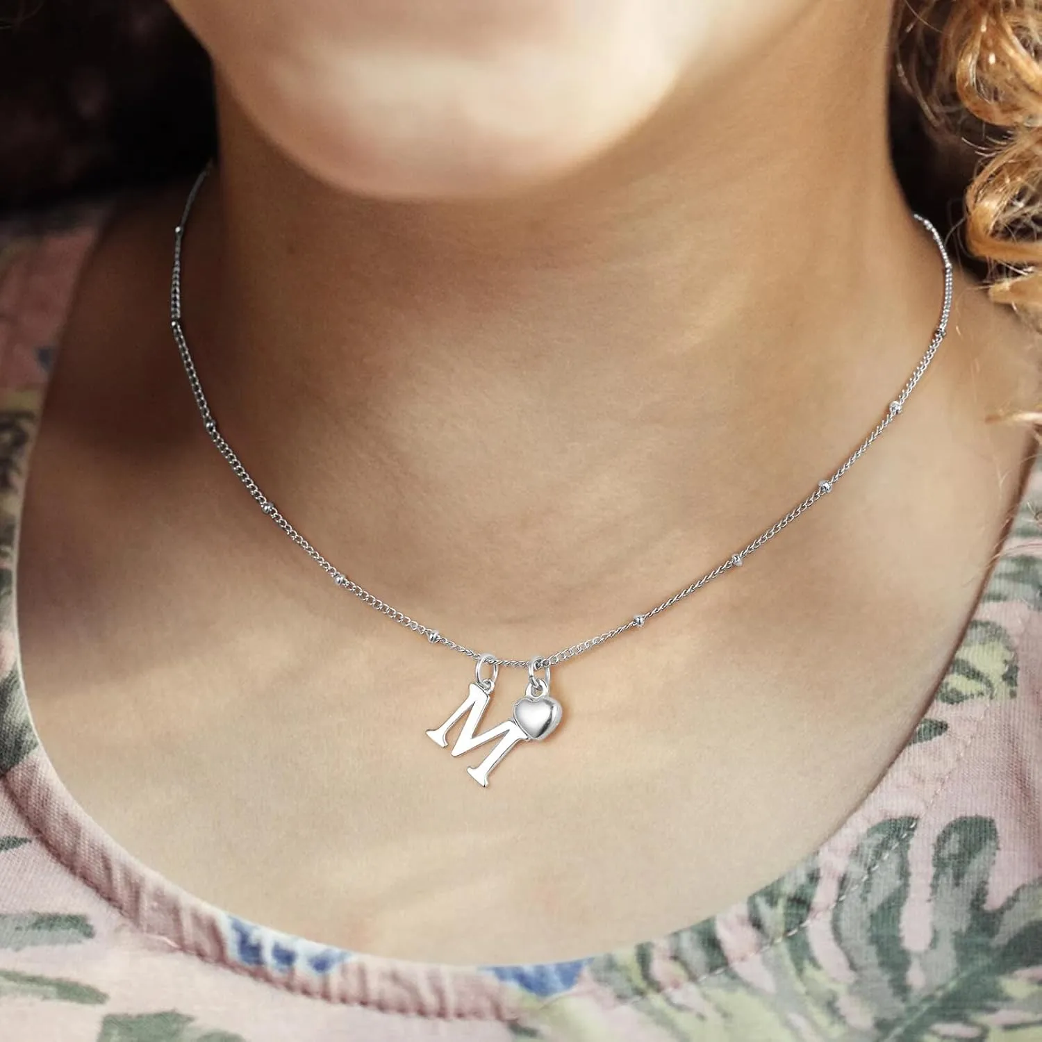 Heart Initial Necklaces for Girls - 925 Silver Necklace for Women Teen Girl Gifts Dainty Heart Pendant Silver Initial Necklaces for Women Jewelry