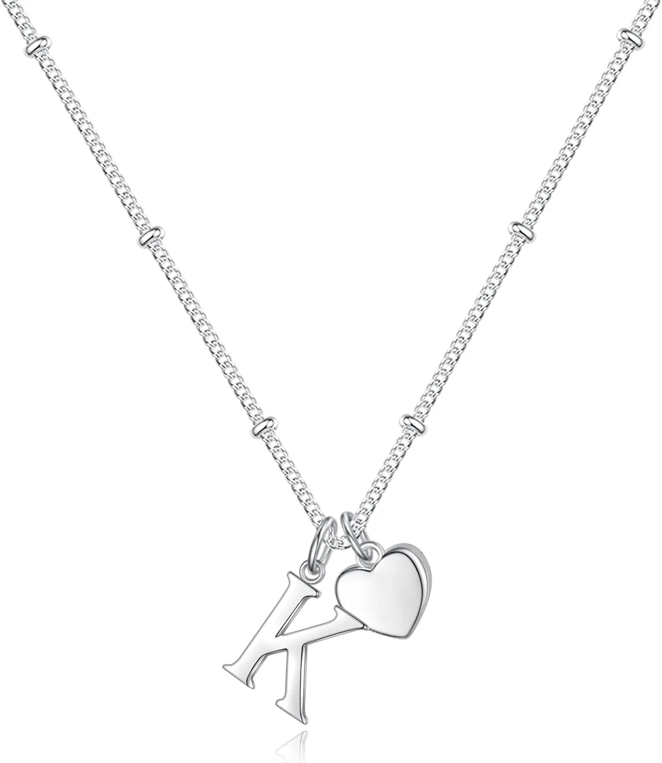Heart Initial Necklaces for Girls - 925 Silver Necklace for Women Teen Girl Gifts Dainty Heart Pendant Silver Initial Necklaces for Women Jewelry