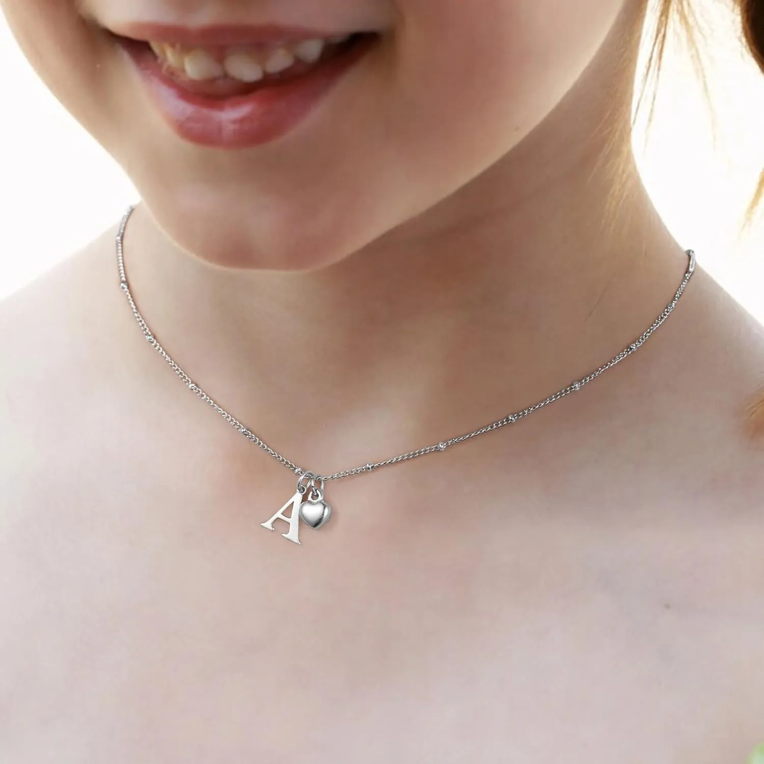Heart Initial Necklaces for Girls - 925 Silver Necklace for Women Teen Girl Gifts Dainty Heart Pendant Silver Initial Necklaces for Women Jewelry