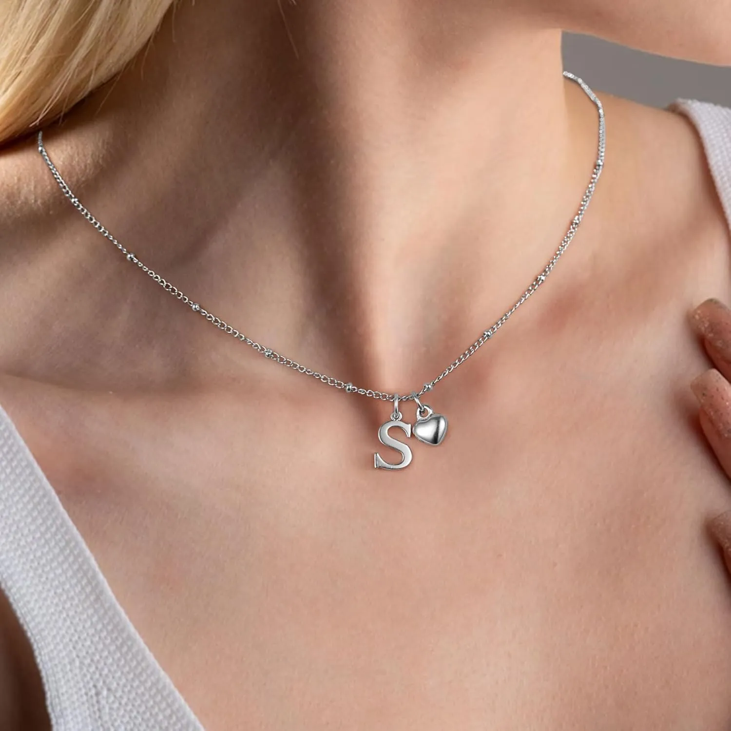 Heart Initial Necklaces for Girls - 925 Silver Necklace for Women Teen Girl Gifts Dainty Heart Pendant Silver Initial Necklaces for Women Jewelry