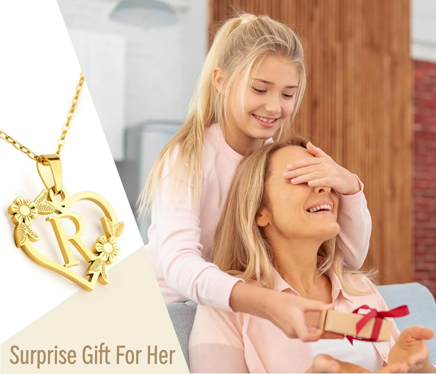 Heart Initial Necklaces for Women, 14K Gold Plated Cute Flower Heart Initial A-Z Pendant Necklace Dainty Heart Necklaces for Women Jewelry Gifts