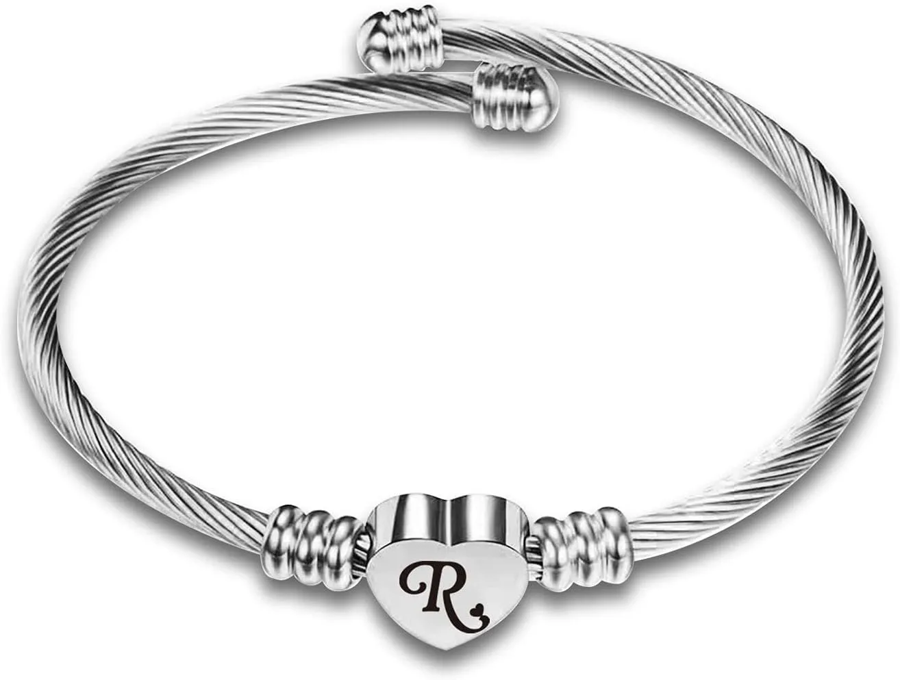 Heart Love Initial A-Z Letter Cuff Bracelets for Women Silver Alphabet Name Bangle Bracelets for Women Jewelry Gifts