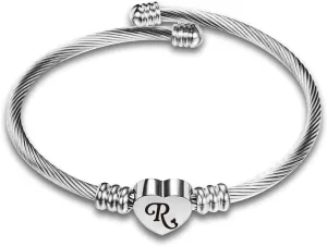 Heart Love Initial A-Z Letter Cuff Bracelets for Women Silver Alphabet Name Bangle Bracelets for Women Jewelry Gifts