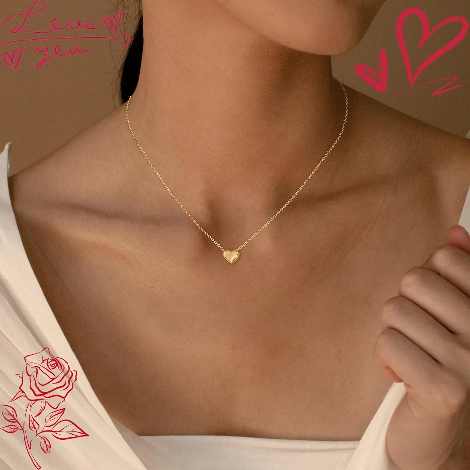 Heart Necklaces for Women, Dainty 14k Gold Necklace Silver Heart Necklace Simple Choker Necklaces for Women Trendy Jewelry Cute Christmas Gifts