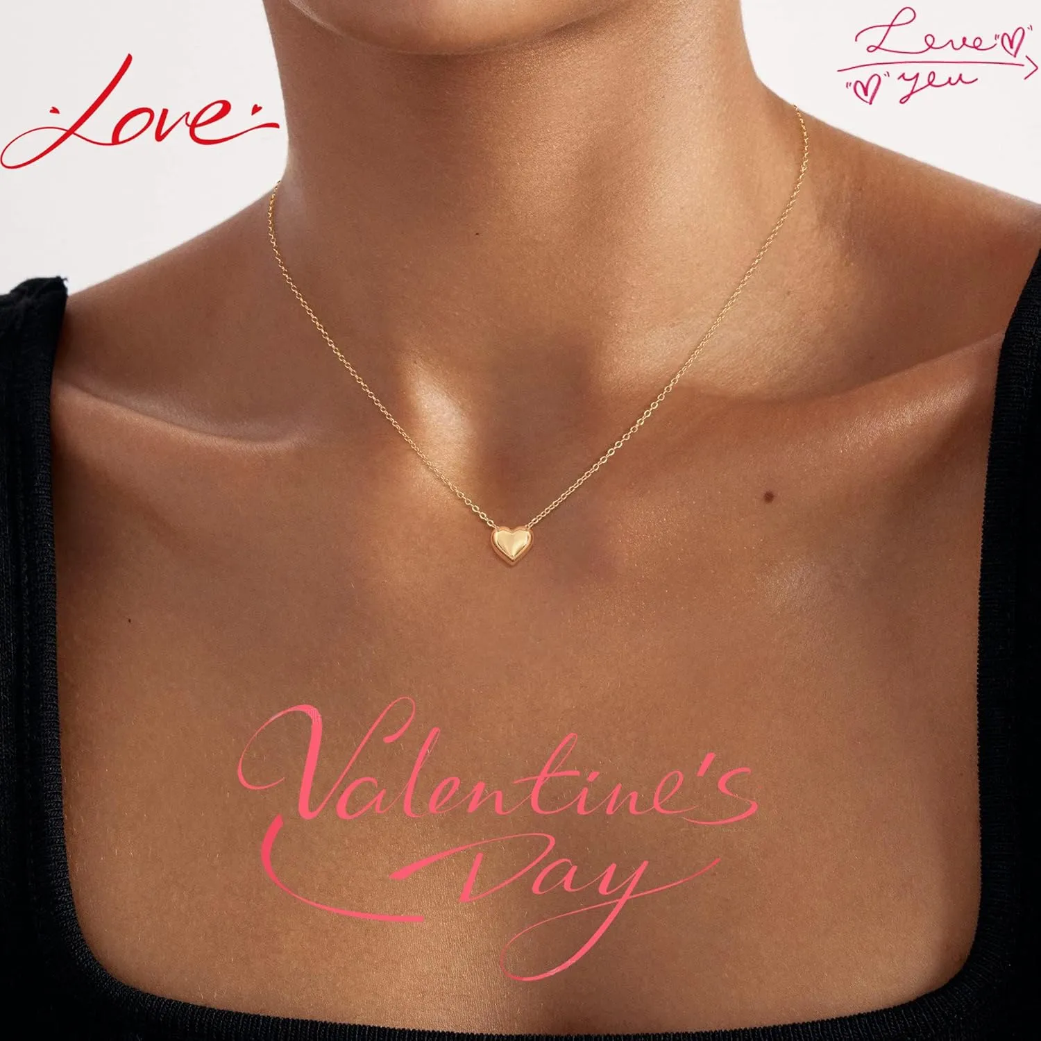Heart Necklaces for Women, Dainty 14k Gold Necklace Silver Heart Necklace Simple Choker Necklaces for Women Trendy Jewelry Cute Christmas Gifts