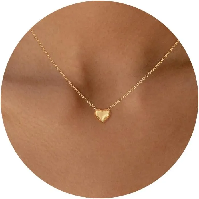 Heart Necklaces for Women, Dainty 14k Gold Necklace Silver Heart Necklace Simple Choker Necklaces for Women Trendy Jewelry Cute Christmas Gifts