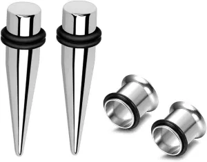 HEKEUOR 9mm Steel Ear Stretching Kit 2 Steel Tapers 2 Steel Tunnels Size Between 0g(8mm) and 00g(10mm)