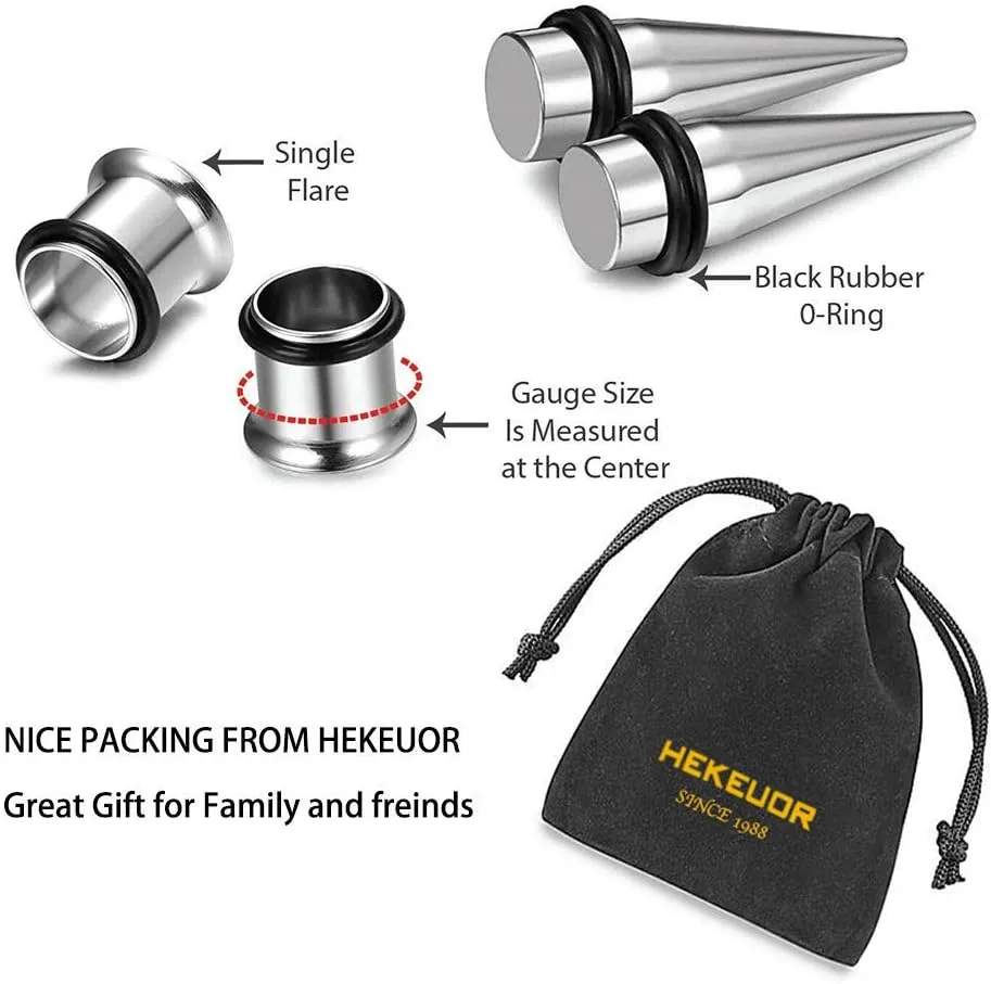 HEKEUOR 9mm Steel Ear Stretching Kit 2 Steel Tapers 2 Steel Tunnels Size Between 0g(8mm) and 00g(10mm)