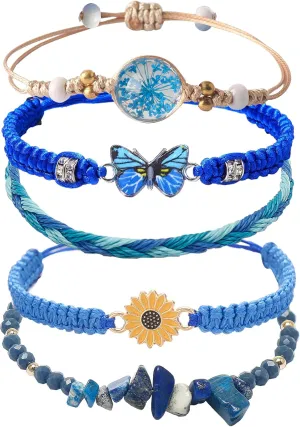 HEYu String beads Charm Bracelets set for Girls exquisite Cute Cartoon Daisy Butterfly Flower Beads Bracelets for woman and Teen girls Adjustable bracelet jewelry birthday Gift For Friends