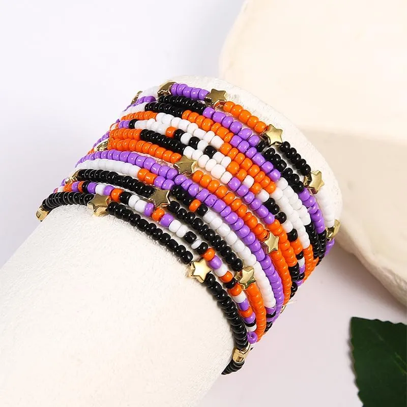 Holiday Beaded Stretch Bracelets Festival Pony Beads Stackable Bracelets Multilayer Star Beads Bangle Patriot Halloween Thanksgiving ChirstmasThemed Color Boho Bracelets Holiday Party Jewelry
