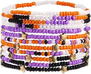 Holiday Beaded Stretch Bracelets Festival Pony Beads Stackable Bracelets Multilayer Star Beads Bangle Patriot Halloween Thanksgiving ChirstmasThemed Color Boho Bracelets Holiday Party Jewelry