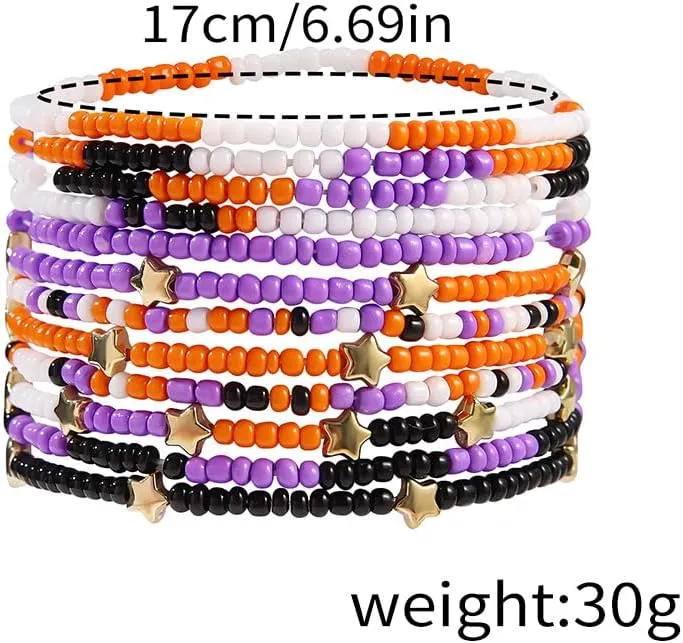 Holiday Beaded Stretch Bracelets Festival Pony Beads Stackable Bracelets Multilayer Star Beads Bangle Patriot Halloween Thanksgiving ChirstmasThemed Color Boho Bracelets Holiday Party Jewelry