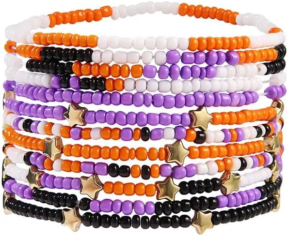 Holiday Beaded Stretch Bracelets Festival Pony Beads Stackable Bracelets Multilayer Star Beads Bangle Patriot Halloween Thanksgiving ChirstmasThemed Color Boho Bracelets Holiday Party Jewelry