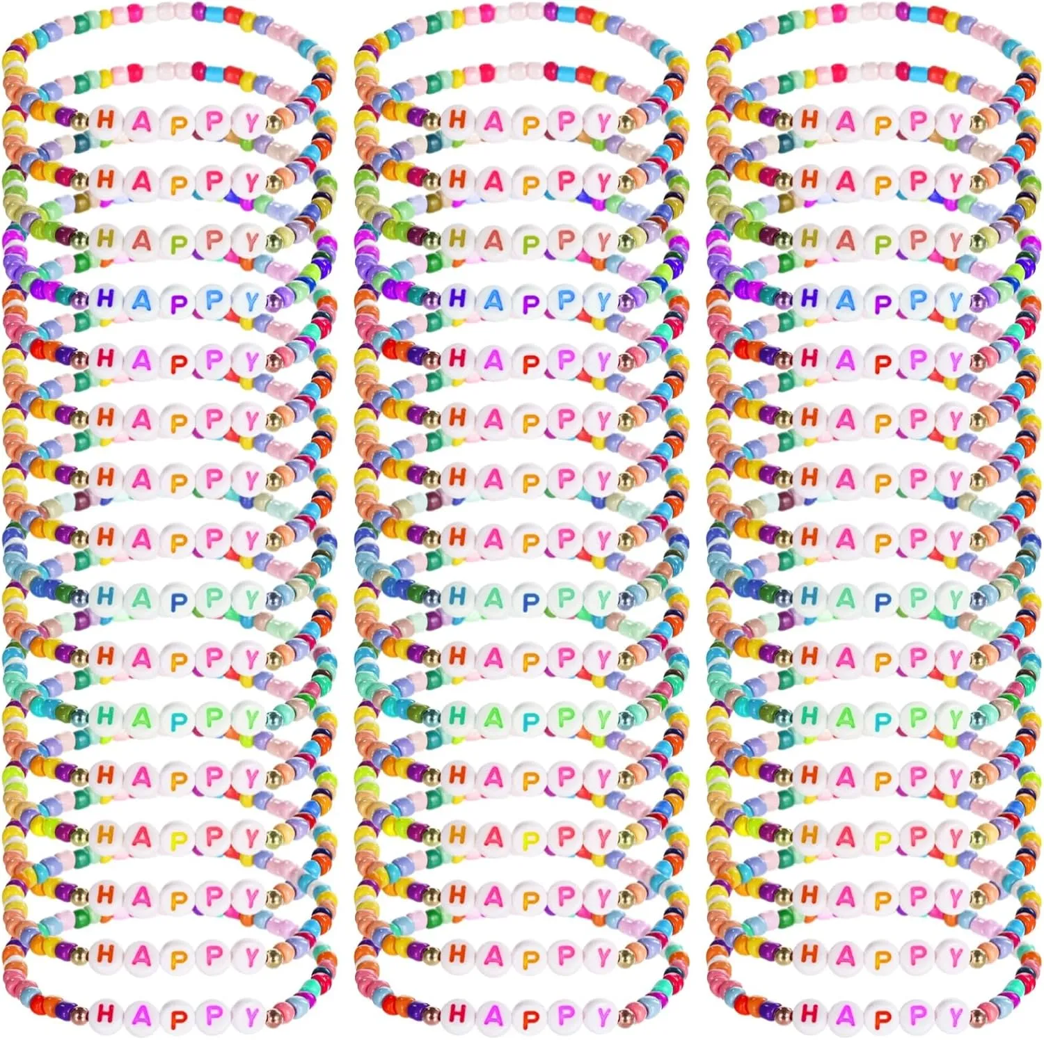 Homaisson 100 Pcs Beaded Friendship Bracelets, Motivational Acrylic Stretch Bracelets, Cute Colorful Bracelets with Alphabet Letters, Adjustable Rainbow Jewelry for Adults, Random Patterns & Colors