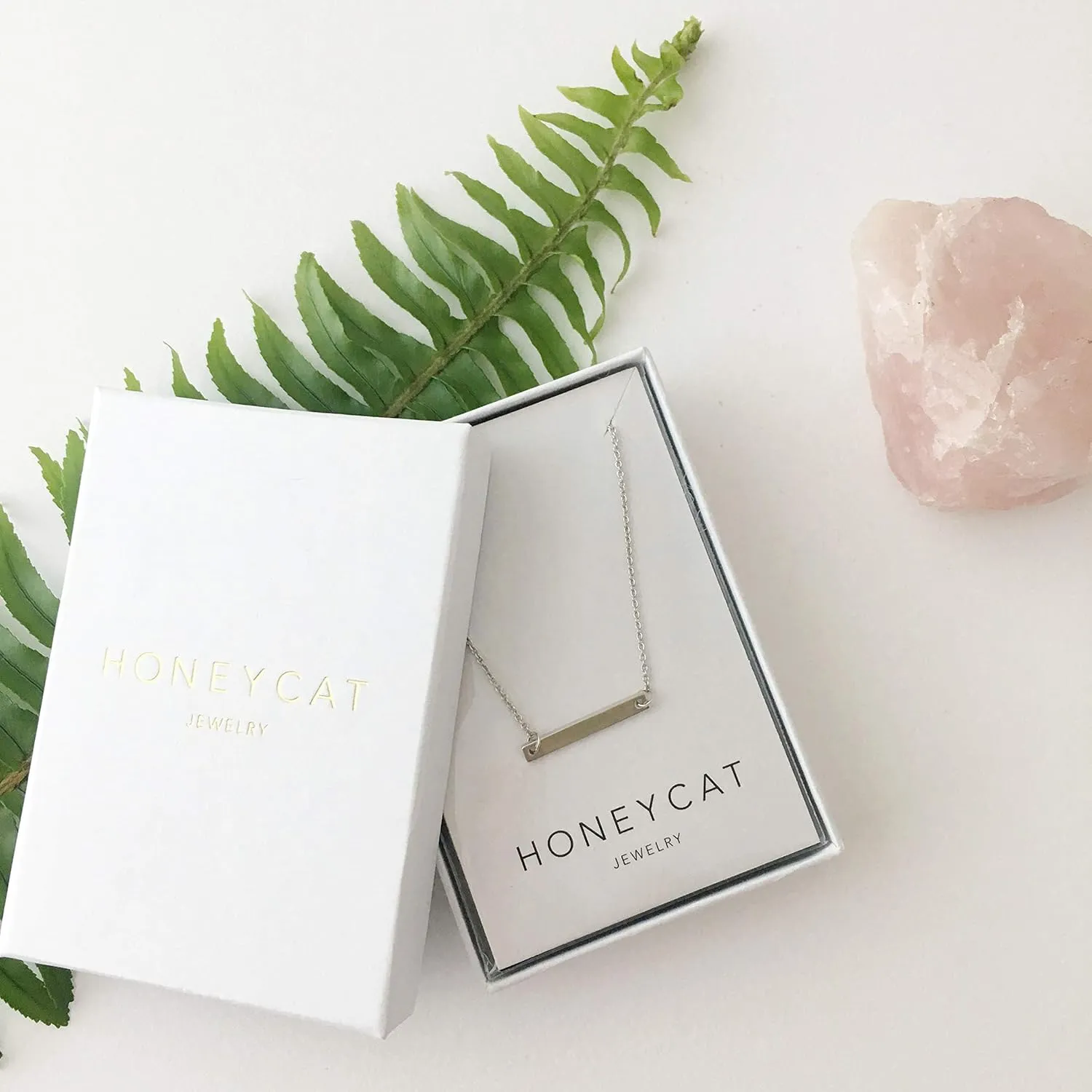 Honeycat Horizontal Bar Necklace in Gold, Rose Gold, or Silver | Minimalist, Delicate Jewelry