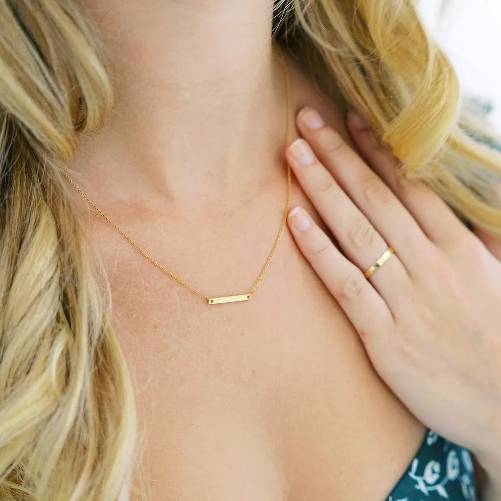 Honeycat Horizontal Bar Necklace in Gold, Rose Gold, or Silver | Minimalist, Delicate Jewelry