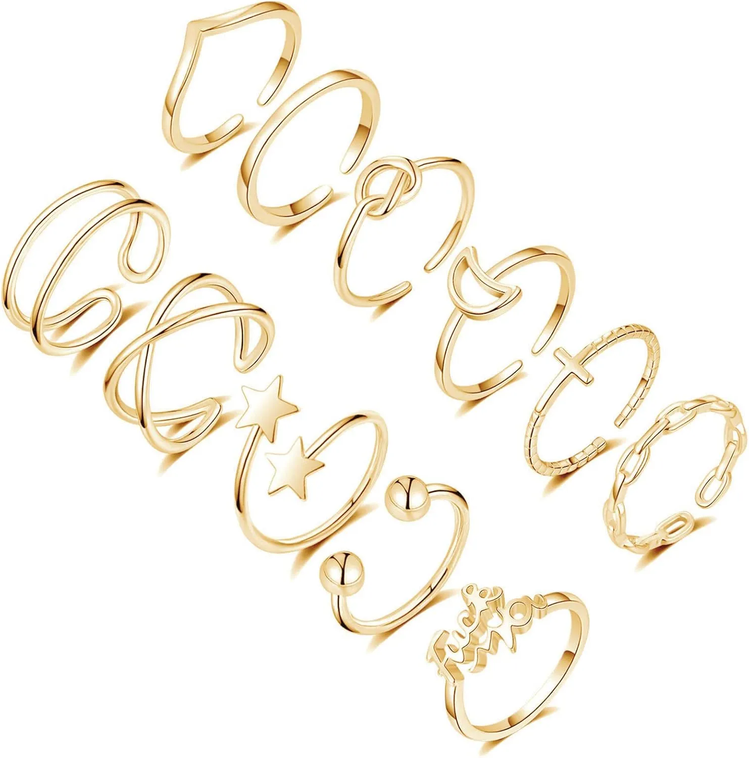 Honsny 11PCS Adjustable Stackable Rings for Women, Silver Gold Knuckle Rings Set Joint Finger Rings Pack Cute Rings for Teen Women
