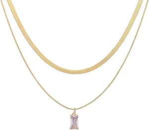 Honsny Gold Layered Birthstone Necklaces for Women - Dainty Diamond Green Emerald Birthstone Pendant Necklace Gold Snake Chain Choker Necklaces for Women Teen Jewelry Gifts