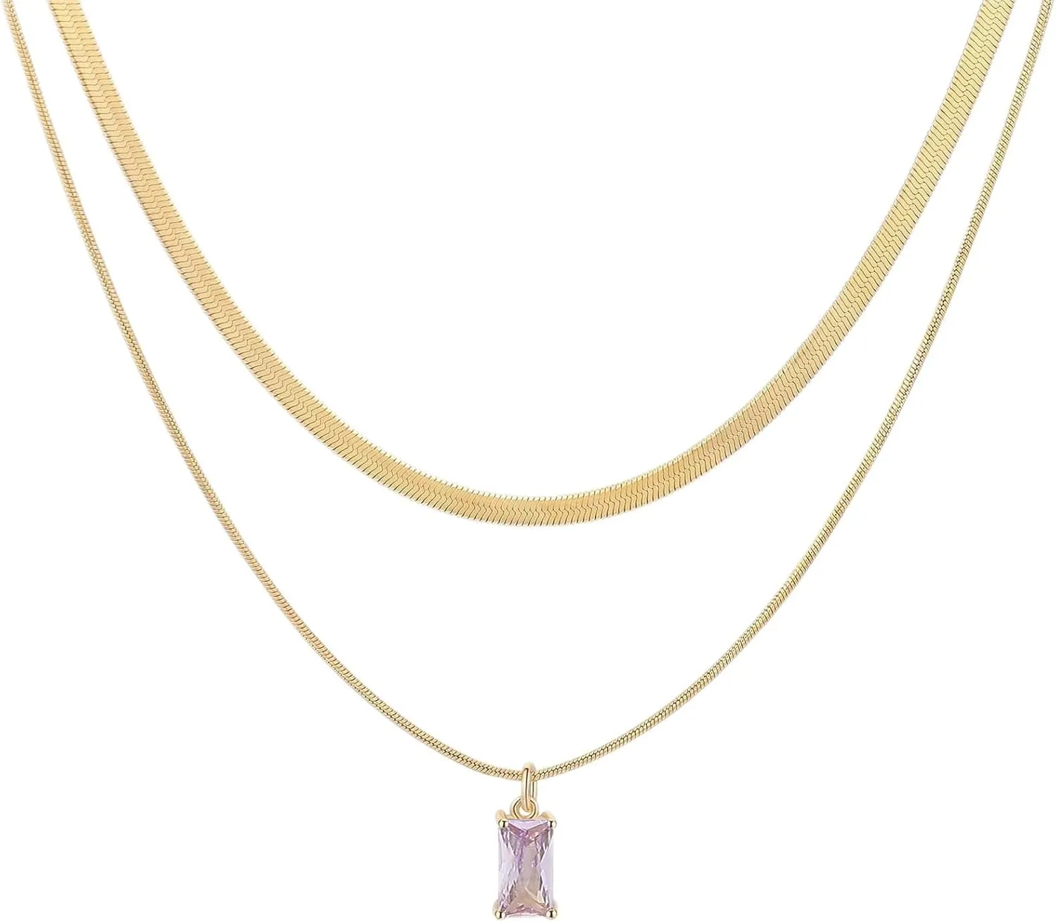 Honsny Gold Layered Birthstone Necklaces for Women - Dainty Diamond Green Emerald Birthstone Pendant Necklace Gold Snake Chain Choker Necklaces for Women Teen Jewelry Gifts