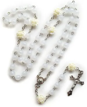 HuangJue 8mm Rosary Beads Flower Luminous Necklace With Crucifix For Cross Pendant Necklaces Glow In Dark Religious Jewelry Glow In Dark Necklaces For Women