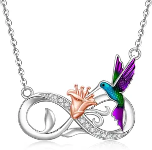 Hummingbird Necklace Infinity Hummingbird Necklaces for Women Sterling Silver Flower Hummingbirds Bird Jewelry Memorial Christmas Mothers Day Gifts