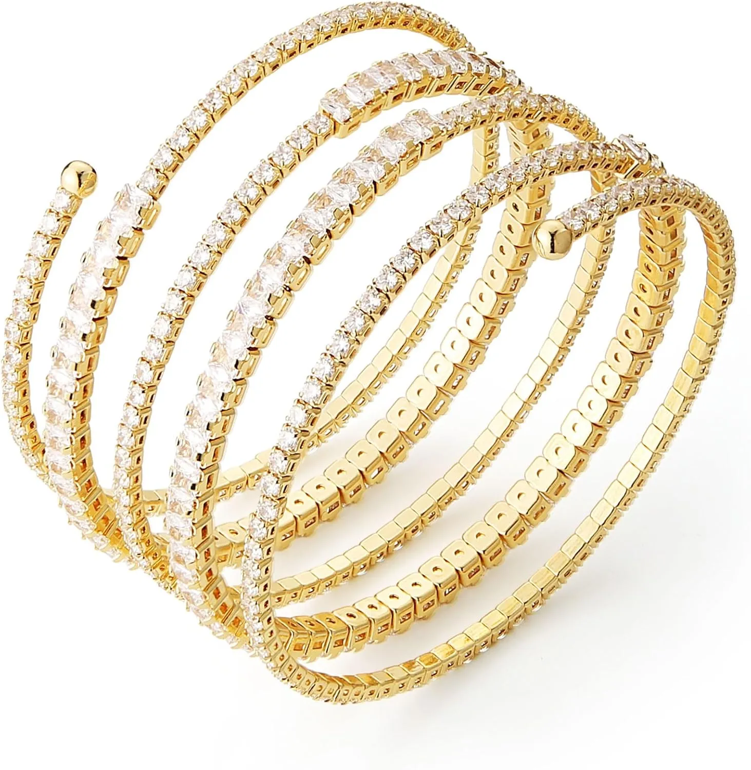 HZMAN Crystal Rhinestone Cuff Bracelet for Women Dainty MultiLayer Bracelet 6 Rows Layered Bracelets Jewelry for Prom Wedding Party