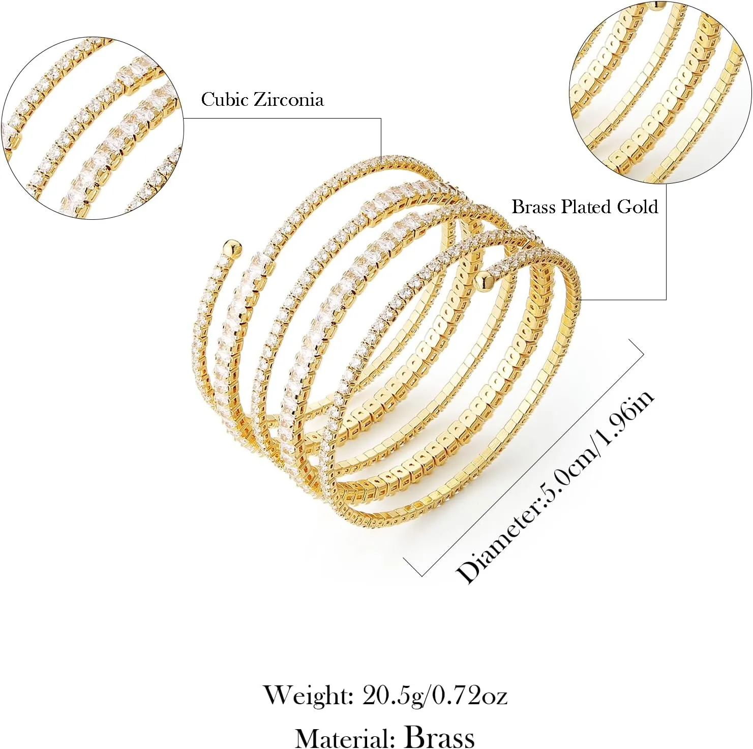 HZMAN Crystal Rhinestone Cuff Bracelet for Women Dainty MultiLayer Bracelet 6 Rows Layered Bracelets Jewelry for Prom Wedding Party