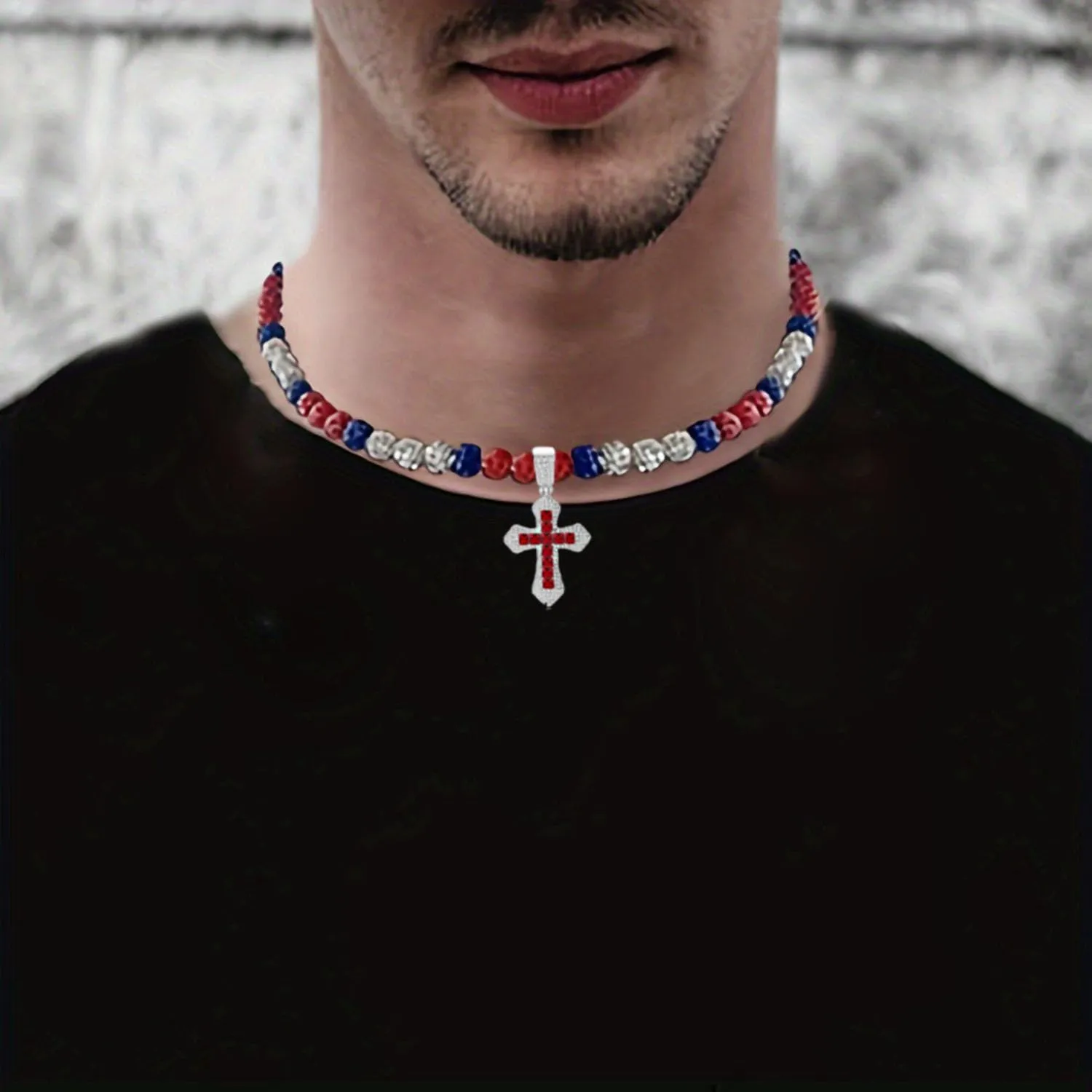 Ice Baseball Necklaces for Men Cross Pendant Necklaces Rhinestone Baseball Bead Necklace Bling Baseball Choker Necklace Discoball Necklace for Baseball Team Jewelry