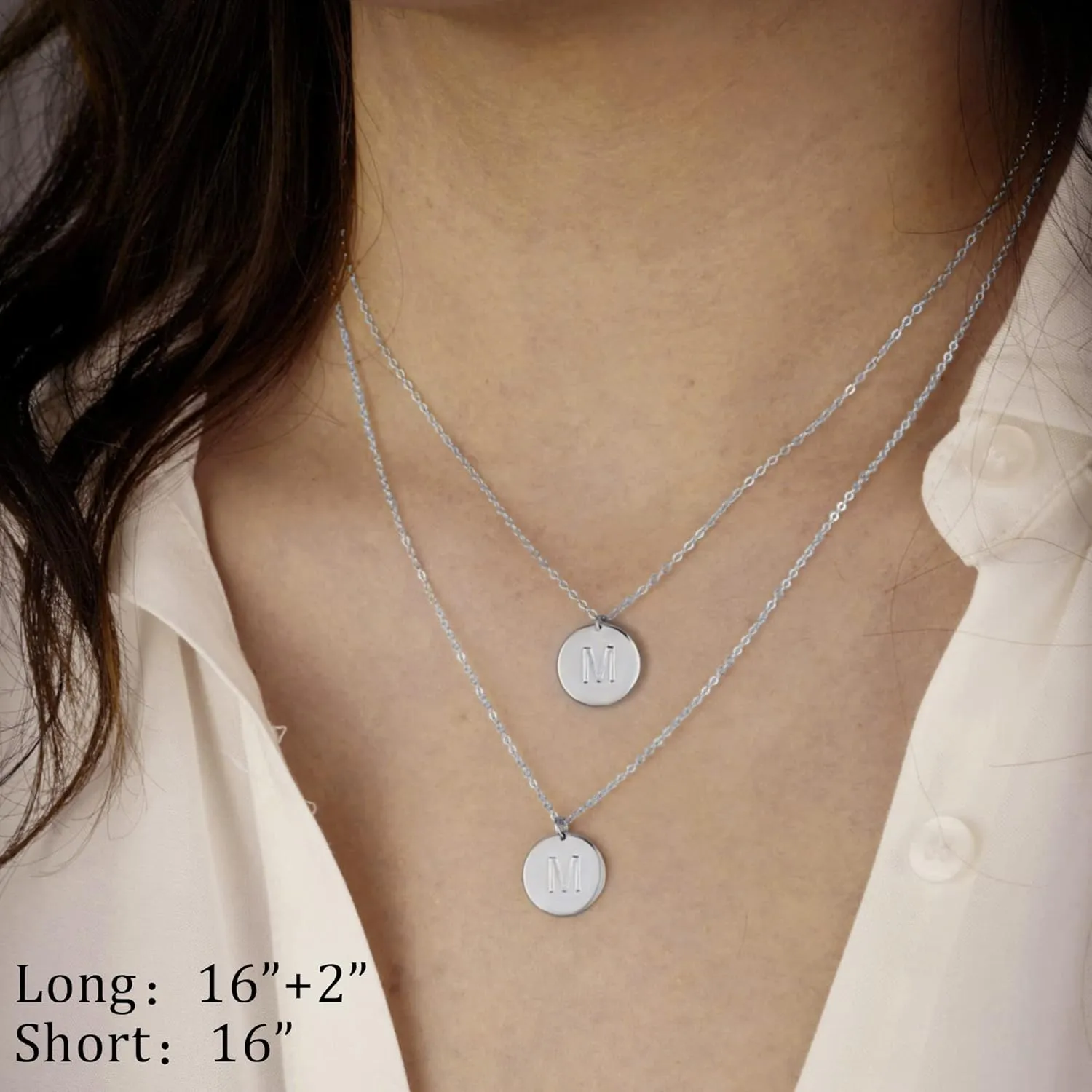 IEFWELL Initial Necklaces for Women Girls - Gold Silver Rose Gold Double Side Engraved Hammered Coin Necklaces, Layered Necklace Jewelry Pendant for Teen Girls