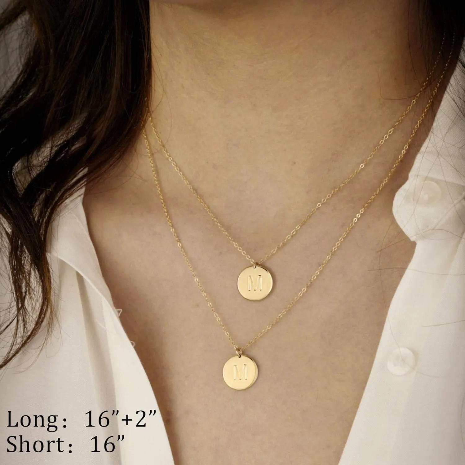 IEFWELL Initial Necklaces for Women Girls - Gold Silver Rose Gold Double Side Engraved Hammered Coin Necklaces, Layered Necklace Jewelry Pendant for Teen Girls