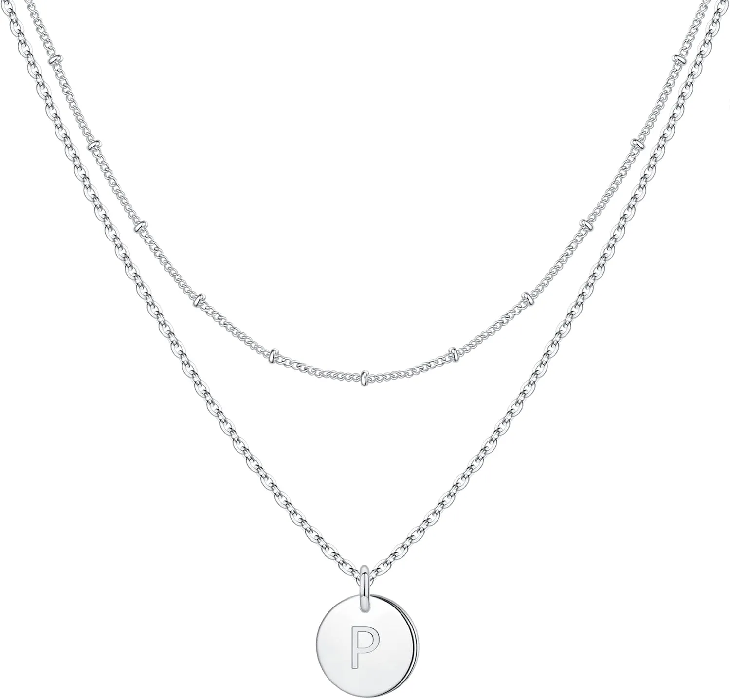 IEFWELL Initial Necklaces for Women Girls - Gold Silver Rose Gold Double Side Engraved Hammered Coin Necklaces, Layered Necklace Jewelry Pendant for Teen Girls