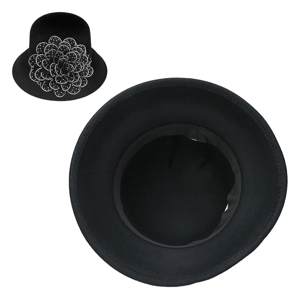 iLLASPARKZ Bling Studded Flower Felt Wedding Jazz Church Bucket Hat