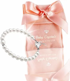 Infant White Austrian Simulated Pearl Bracelet - Baptism Gifts Bracelet for Baby Girl, Sterling Silver Jewelry, Christening and Baptismal Gifts for Girls