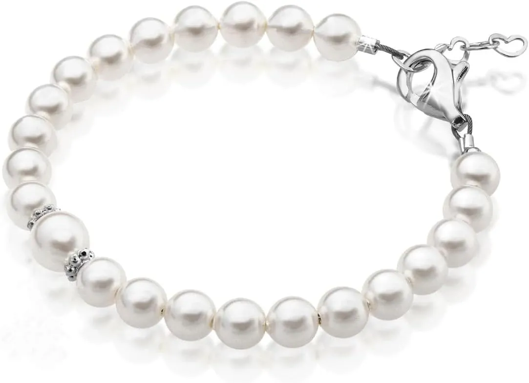 Infant White Austrian Simulated Pearl Bracelet - Baptism Gifts Bracelet for Baby Girl, Sterling Silver Jewelry, Christening and Baptismal Gifts for Girls