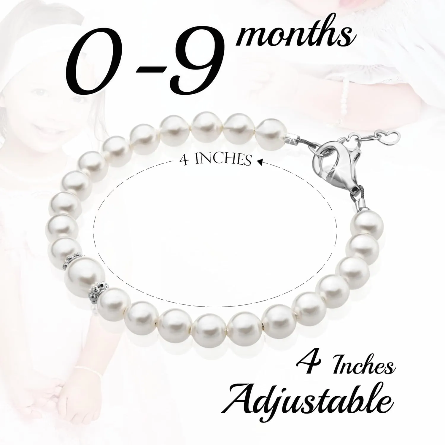 Infant White Austrian Simulated Pearl Bracelet - Baptism Gifts Bracelet for Baby Girl, Sterling Silver Jewelry, Christening and Baptismal Gifts for Girls