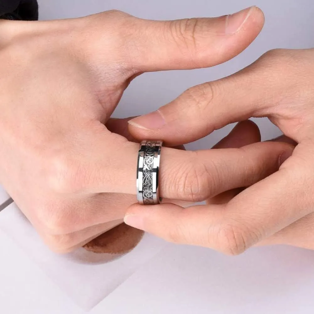 Infinite Love Heart Shaped Ring Set for Her and Him Silver Celtic Dragon Ring Matching Lover Couple Rings for Wedding Bands Anniversary Engagement Promise Rings Bridal Sets